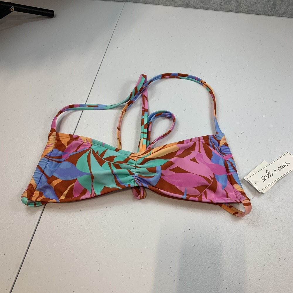 Salt & Cove Junior's Swim Bikini Top L Sweetheart Bralette Tropical Floral Beach